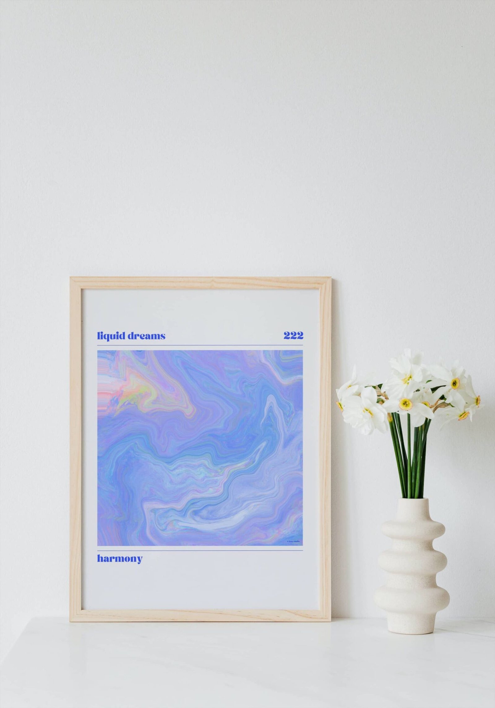 Positive affirmation poster featuring the Liquid Dreams print in calming blues and purples.