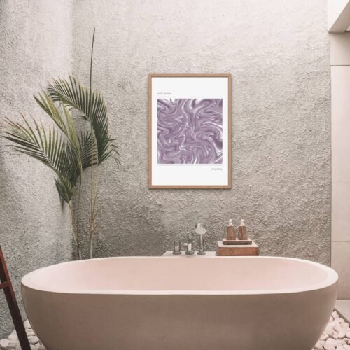 minimal wall art print hung in a bathroom